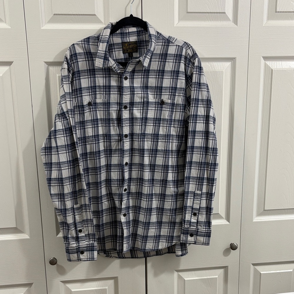 Lucky Brand Blue and White Plaid Button-Down Shirt
